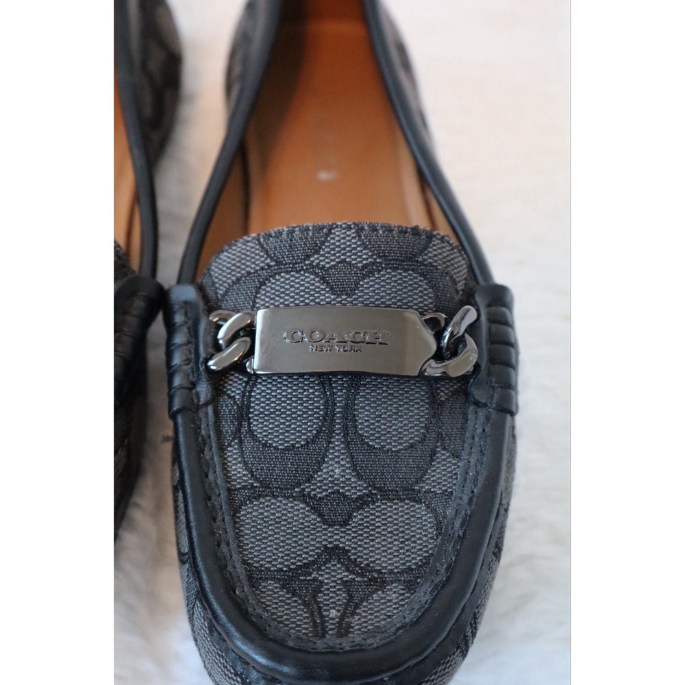 COACH Black Olive Signature Logo 7B Leather Monogram Loafers Women's Shoes - Picture 5 of 8